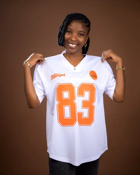 A jersey held up to show the front print